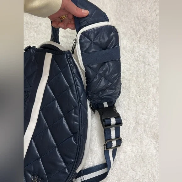 Oliver Thomas Navy Blue Maxxed Out Quilted Tennis Sling Bag with White Accents - Picture 8 of 13